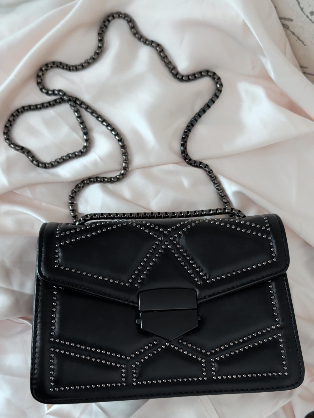 Black Stud-Trim Chain Shoulder Crossbody Bag